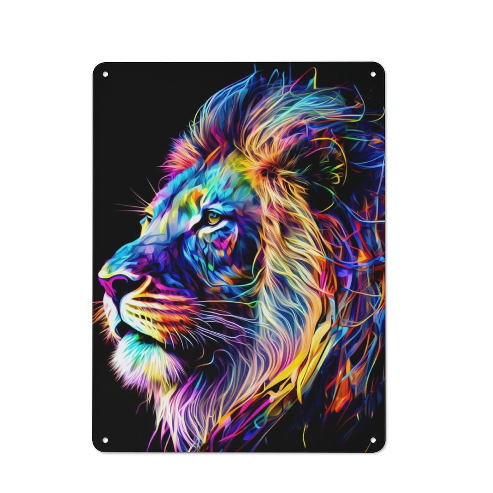 Junmoney Colorful Lion Metal Plaque 40X30cm With For Garage Wall, Vintage Decor, Autumn Home Decor For Collectors Of Metal Signs