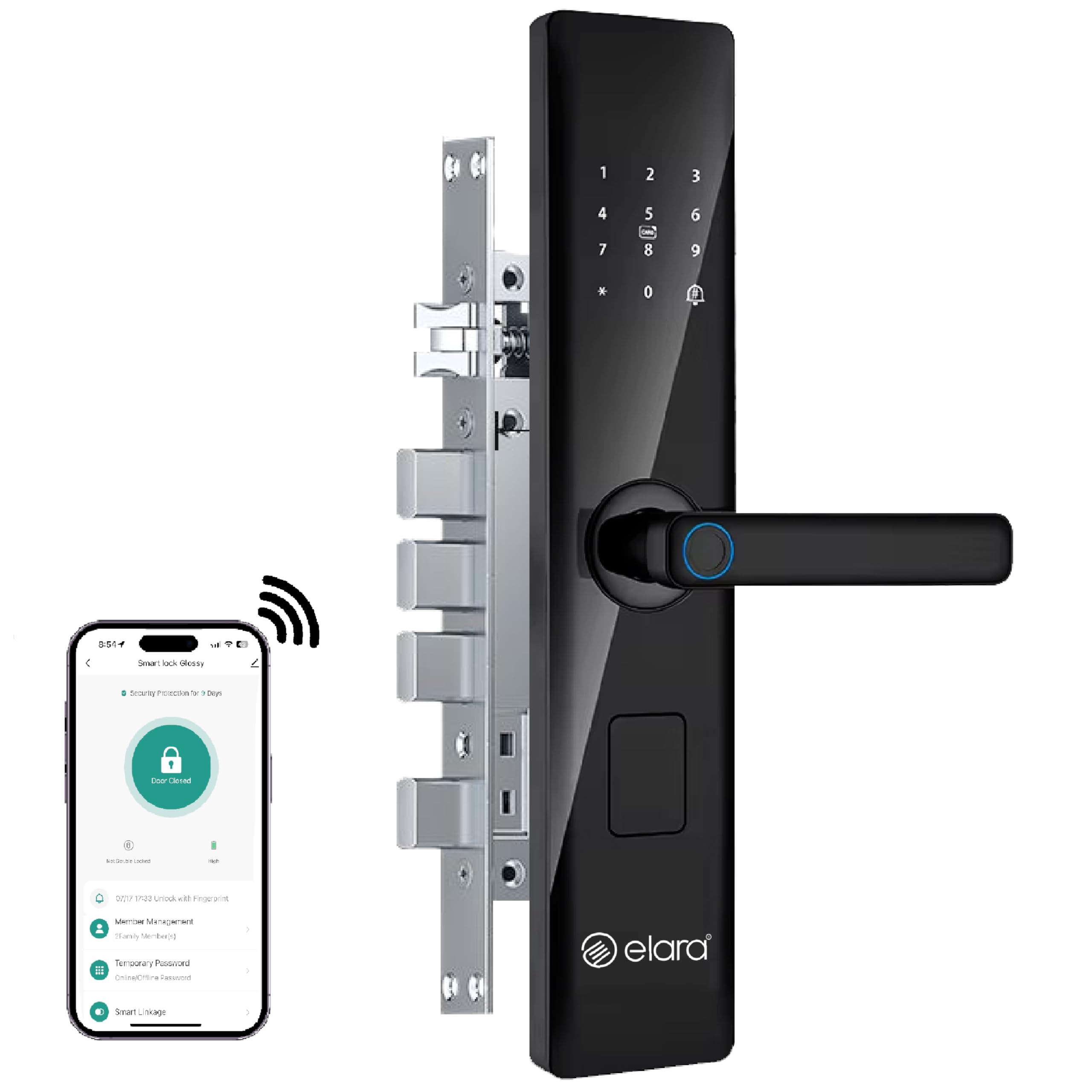Elara ZX-1 Smart Door Lock, Fingerprint, Card, App, OTP