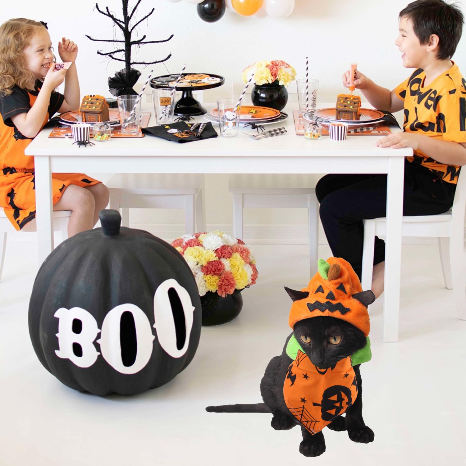 Bohue 2pcs Halloween Pumpkin Cat Hat Dog Bandanas Pet Pumpkin Headdress Halloween Supplies Party Accessories for Cats Dogs - Image 4