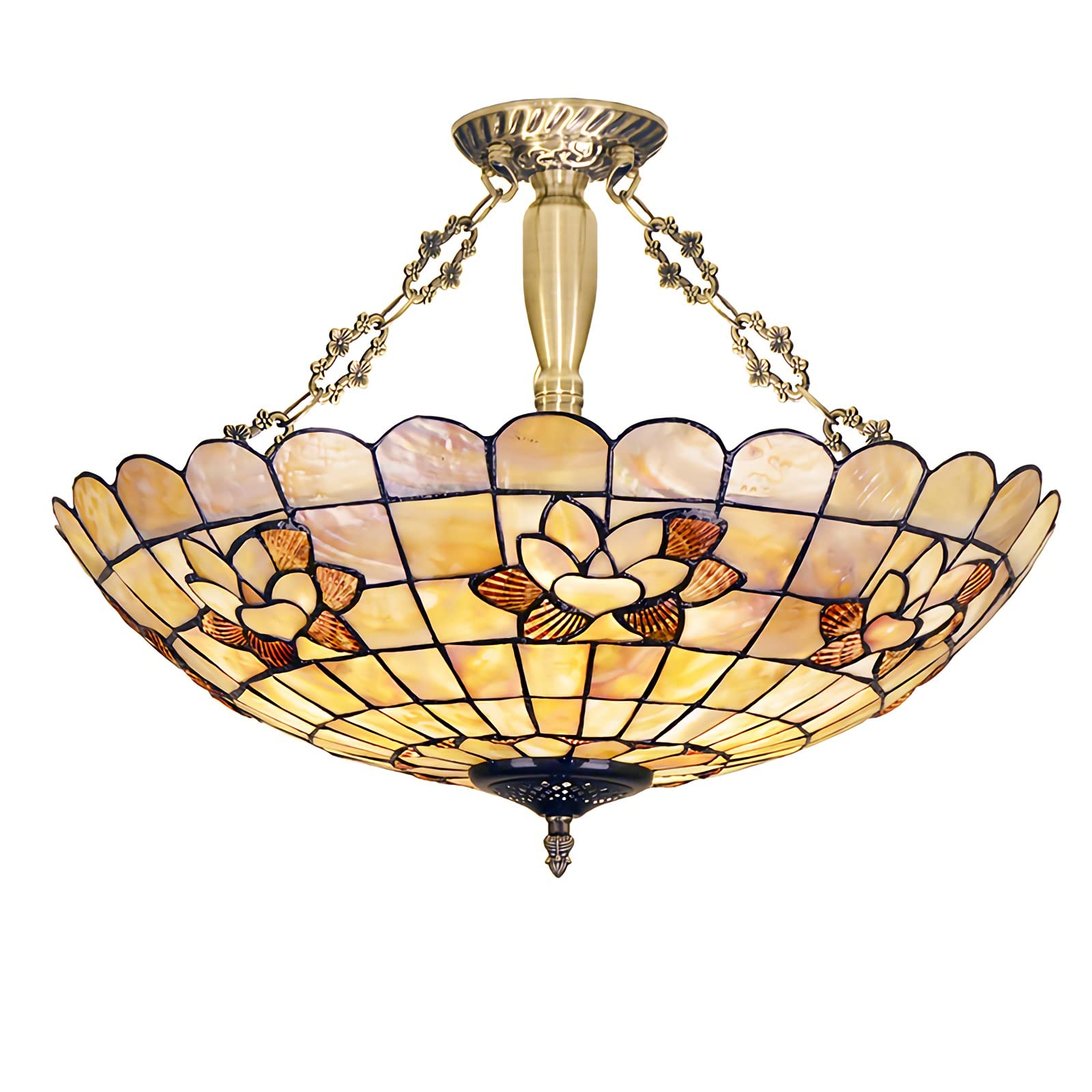 WDBZTJTiffany Style Mosaic Chandeliers, Natural Handmade Shell Glass Ceiling Lights, Dimmable Modern Pendant Light for Living Room Bedroom Dining Room Farmhouse Kitchen Island Light,24 inch