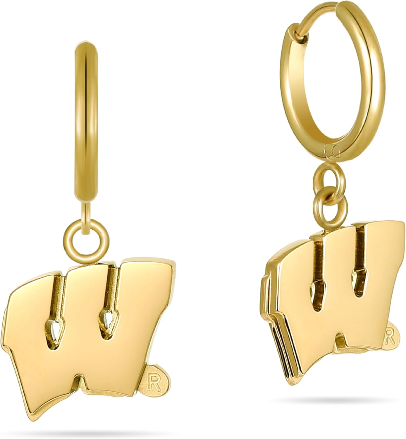 Stone Armory Earrings for University of Wisconsin Jewelry Gifts for Women, Graduation – Stainless Steel Skin-Friendly Wisconsin Badgers Earrings 18K Gold Finish Block W Hoops