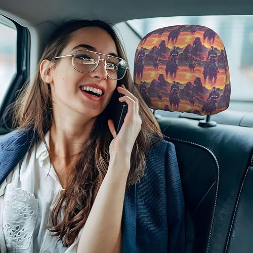 Miniatura 7 de Headrest Covers for Cars Accessories Interior for Women Men 2Pcs - Cyber Retro Western Cowboy Print Head Rest Cover for Car Decor, Fashion Headrest