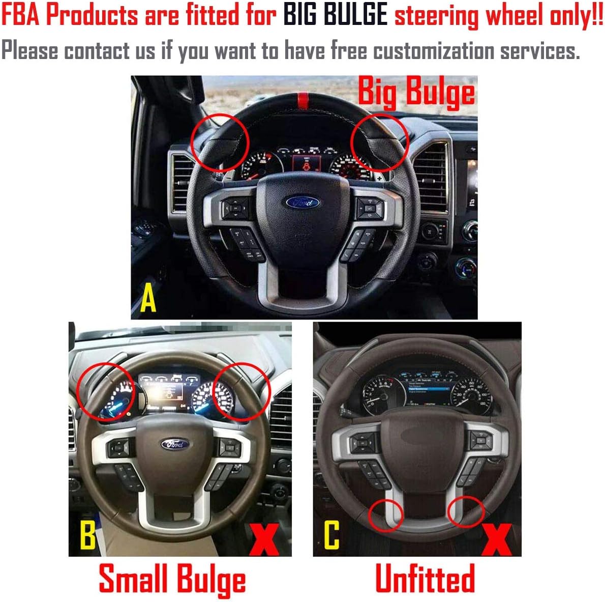 Black Perforated Leather & Suede Red Thread Auto DIY Steering Wheel Cover Hand-Stitch on Wrap Fit for Ford F150 Raptor 2016-2019