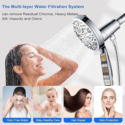 Miniatura 2 de Cabezal de ducha de mano filtrado con magnético cabezales de ducha SOMDARHK con filtro de alta presión de 10 modos con manguera de acero inoxidable