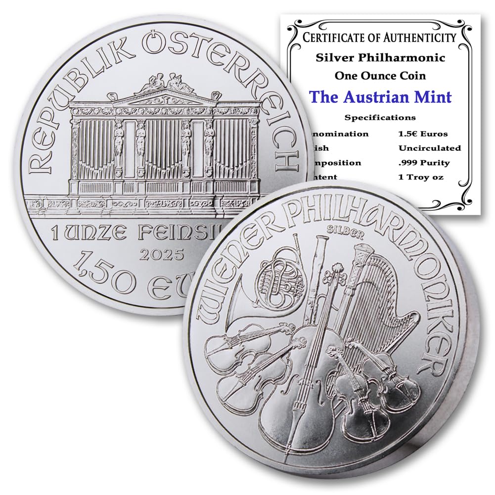 2025-1 oz Austria Silver Philharmonic Coin Brilliant Uncirculated with Certificate of Authenticity €1.50 Seller BU