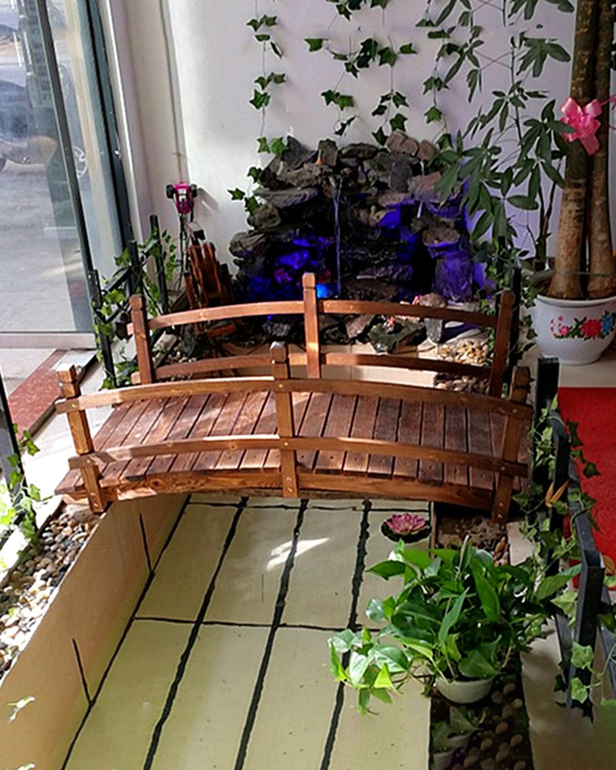 ZIMGOD Arch Backyard Garden Bridge 1.4m/4.6ft, Japanese Style Pond Bridge Decorations, Deck Patio Shed Footbridge, Small Garden Walkway Bridges