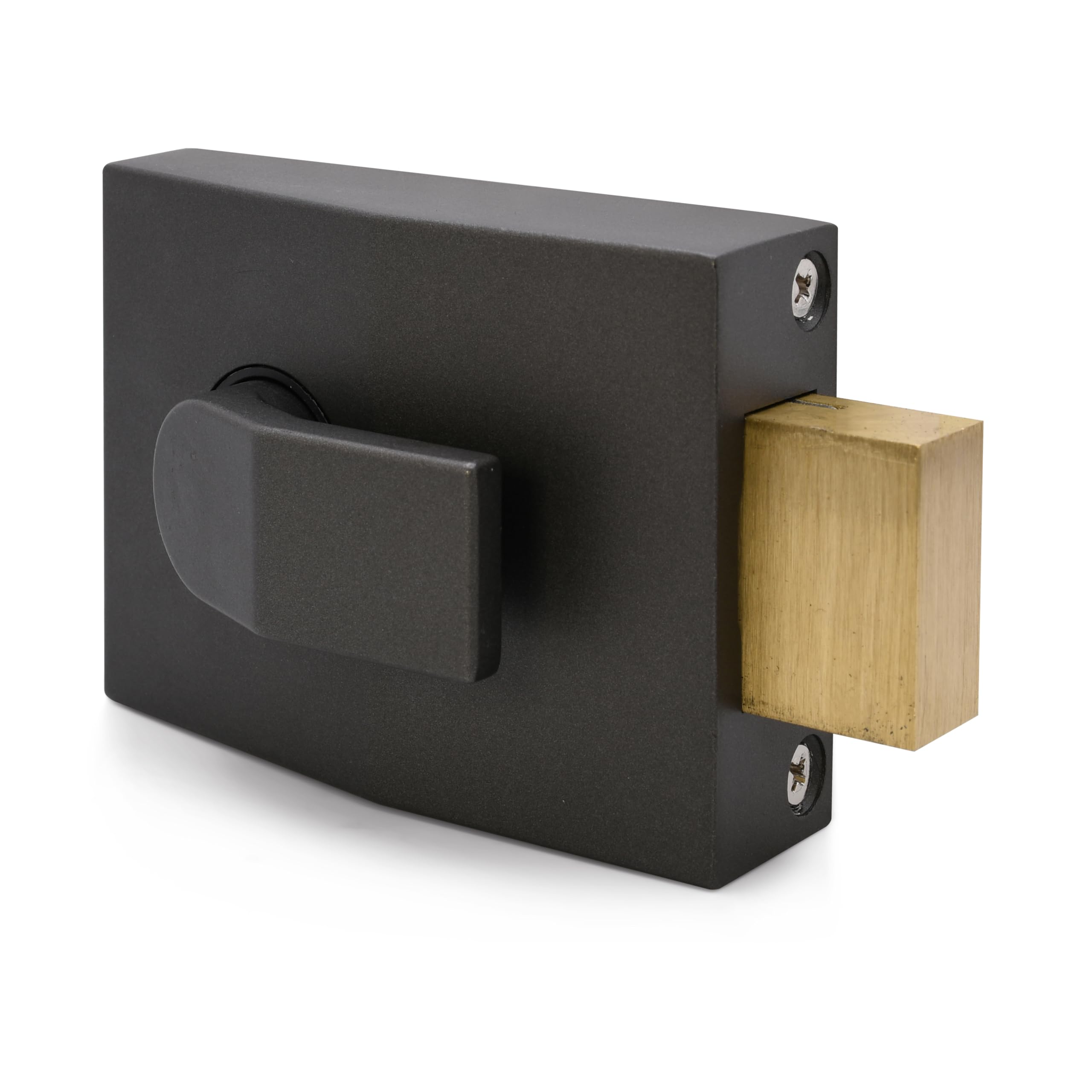 TSS Deadbolt Nightlatch, 60mm Backset, Complete with Rim Cylinder Lock Supplied with 3 Keys. with Deadbolt. (Dark Grey Lock/Brass Cylinder)