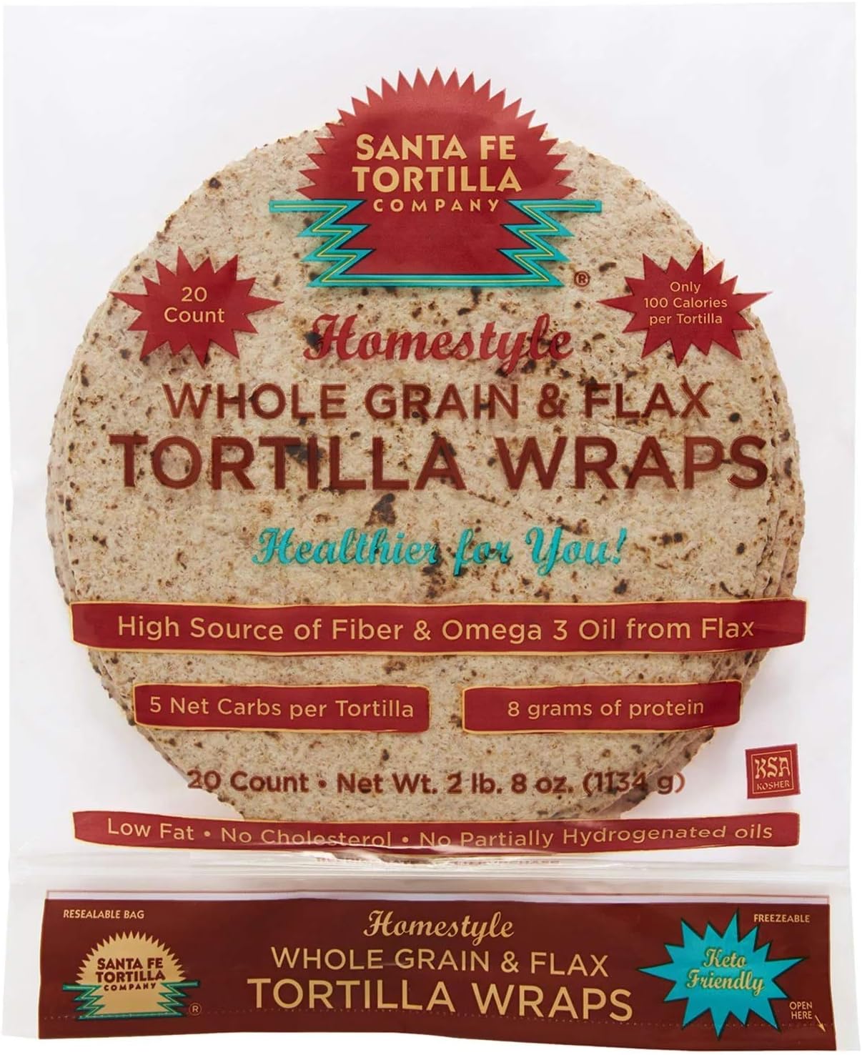 Santa Fe Tortilla Homestyle Whole Grain Tortilla, 40 Ounce (20 Count)