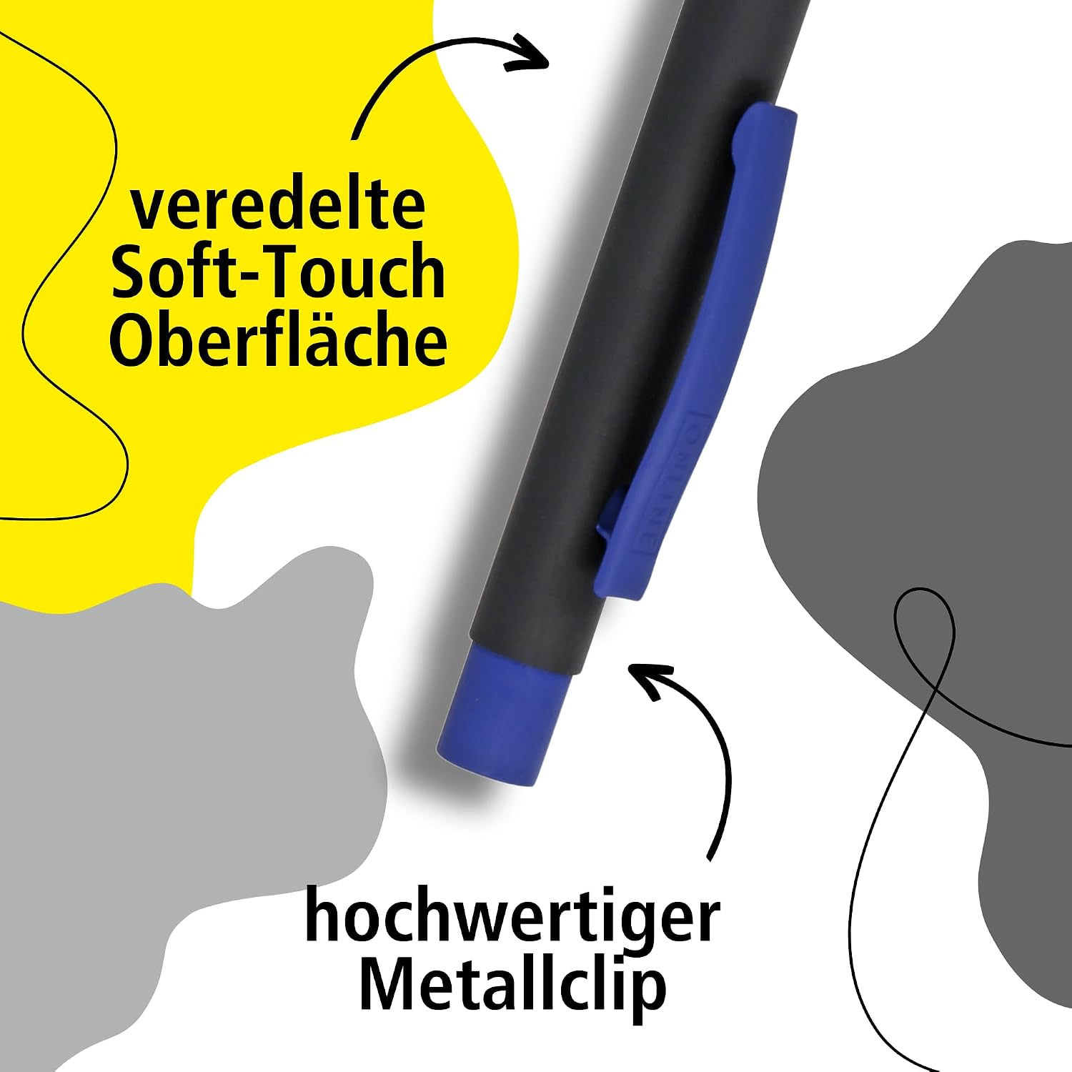 ONLINE Soft Metal Ballpoint Pen, Black'n Blue, Retractable, Aluminium, Replacement Refill, Soft Grip, Premium Black Ink, Durable Design