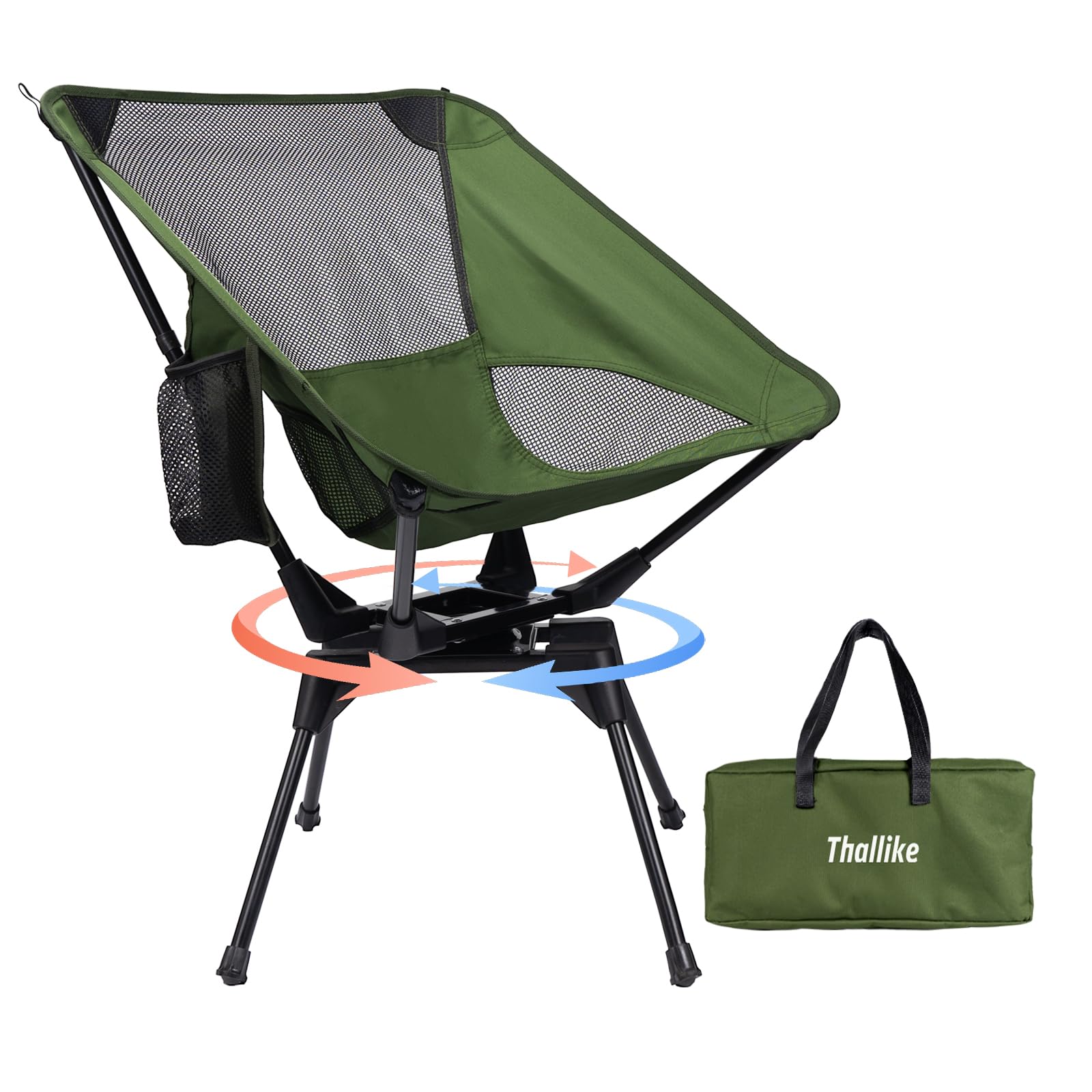 Upgraded 360° Swivel Camping Chair for Adults, Portable Folding Chair with Cup Holder, Lightweight Compact Backpack Outdoor Chair for Travel, Fishing,