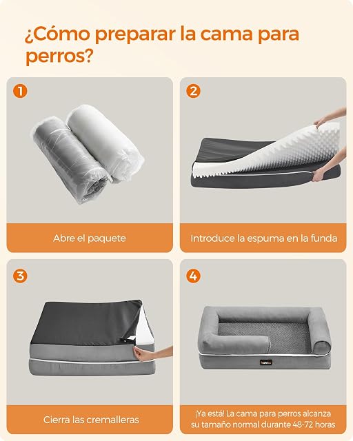Foto 8 de 8 de Feandrea Cama Ortopédica para Perros, Sofá, Cama para Mascotas, Acolchado Suave, Bordes Elevados