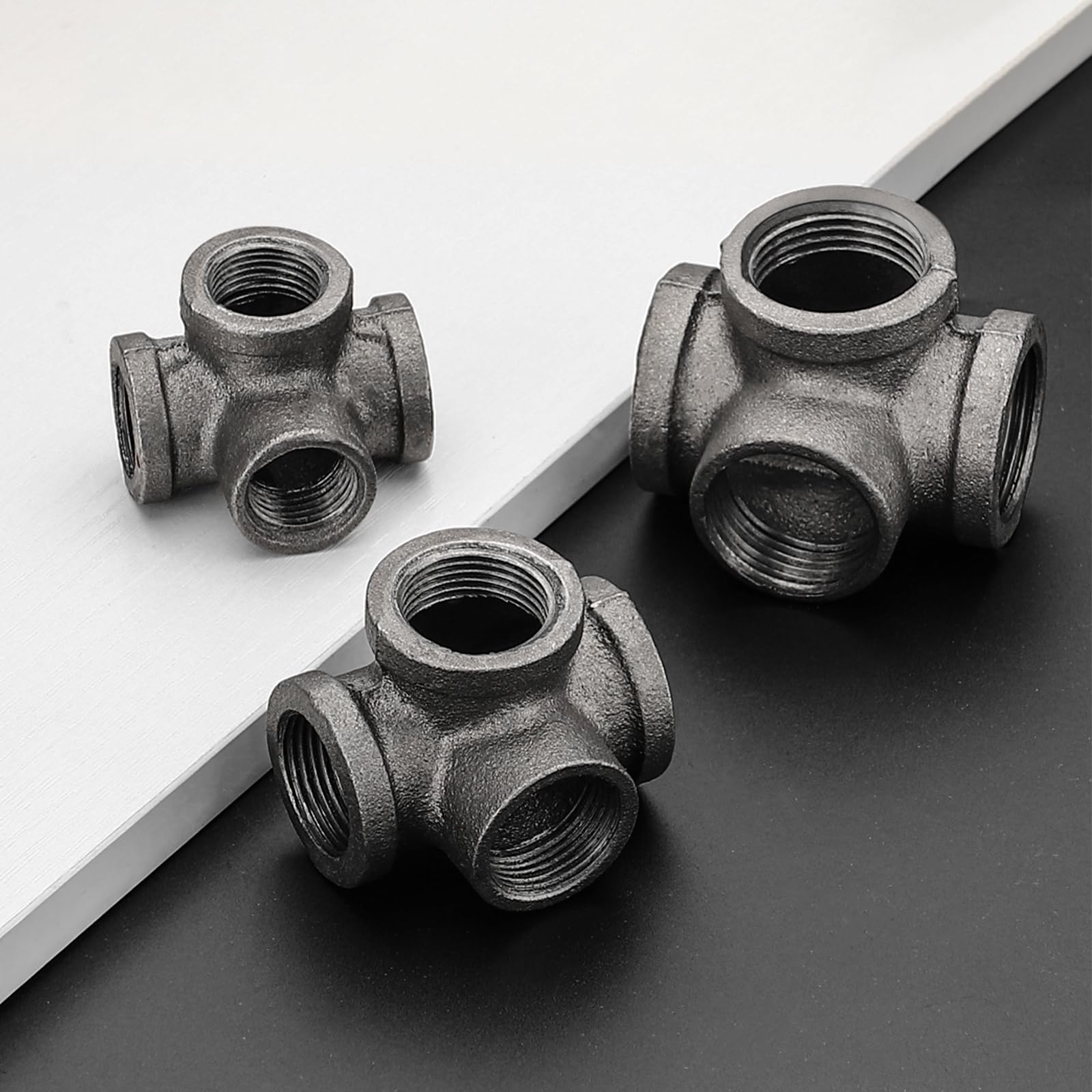 Accesorios de tubería de 1 pulgada, salida lateral de 4 vías, paquete de 10 accesorios de tubería roscada de hierro fundido maleable para soporte de estantes de tubería industrial,