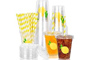 Whaline 12oz Disposable Plastic Lemon Cups with Lids and Straws
