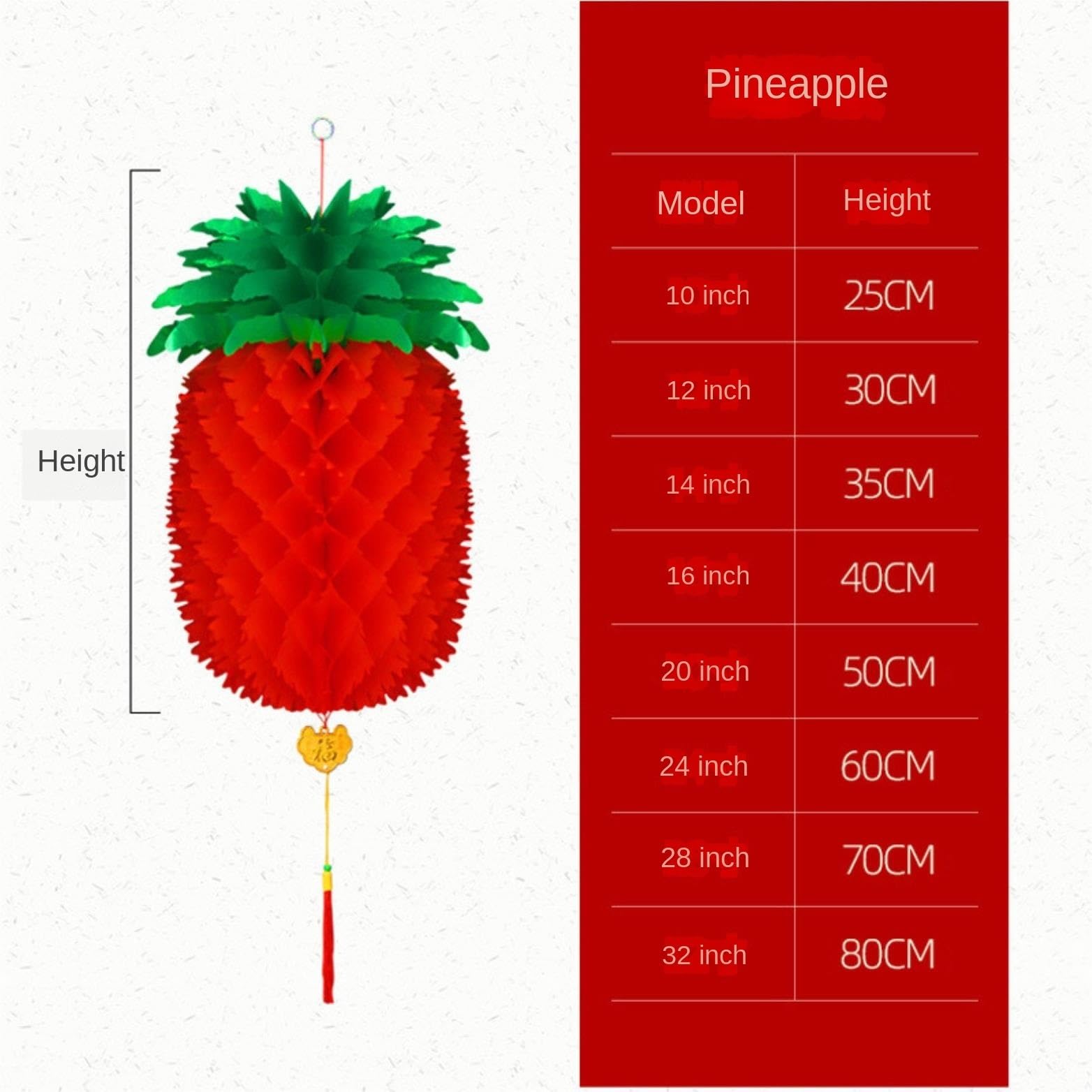 Wiosenna Latarnia Festiwalowa, 10-częściowa Wisząca Dekoracja W Kształcie Ananasa Na Imprezę Z Okazji Chińskiego Nowego Roku Przyjęcie(Rot,25cm)