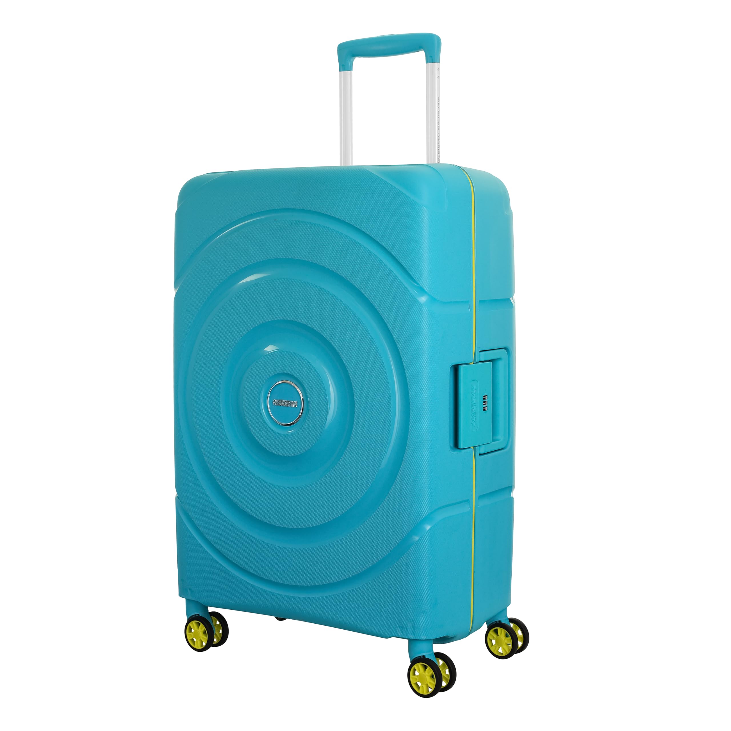 Polycarbonate Material Circurity Max 77 cm Small Hardside Cabin Suitcase with Xtrasecu 3-Point Locking System & Double Spinner 8 Wheels for Unisex - Scuba Blue-image-12