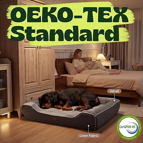 Miniatura 6 de Sofá cama ortopédica XXL de 48 pulgadas para perros extra grandes de hasta 100 libras, espuma viscoelástica de gel refrescante + espuma para caja de