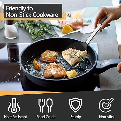 Miniatura 5 de P&P CHEF Juego de 4 utensilios de cocina negros de cocina, espátulas sólidas de silicona, cucharas ranuradas, giradores para utensilios de cocina