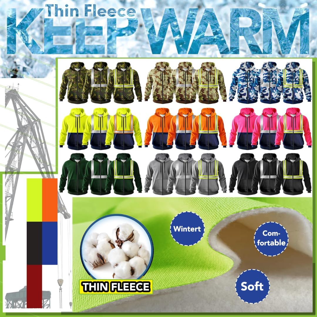 YOWESHOP High Visibility Safety Jacket Hoodie Customize Your Logo Hi-Vis Workwear with Pocket and Zipper - Image 3