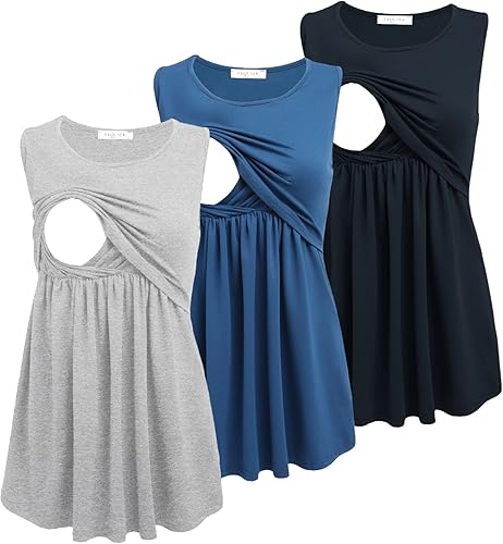 Ekouaer Camisetas sin mangas de lactancia para mujer, paquete de 3