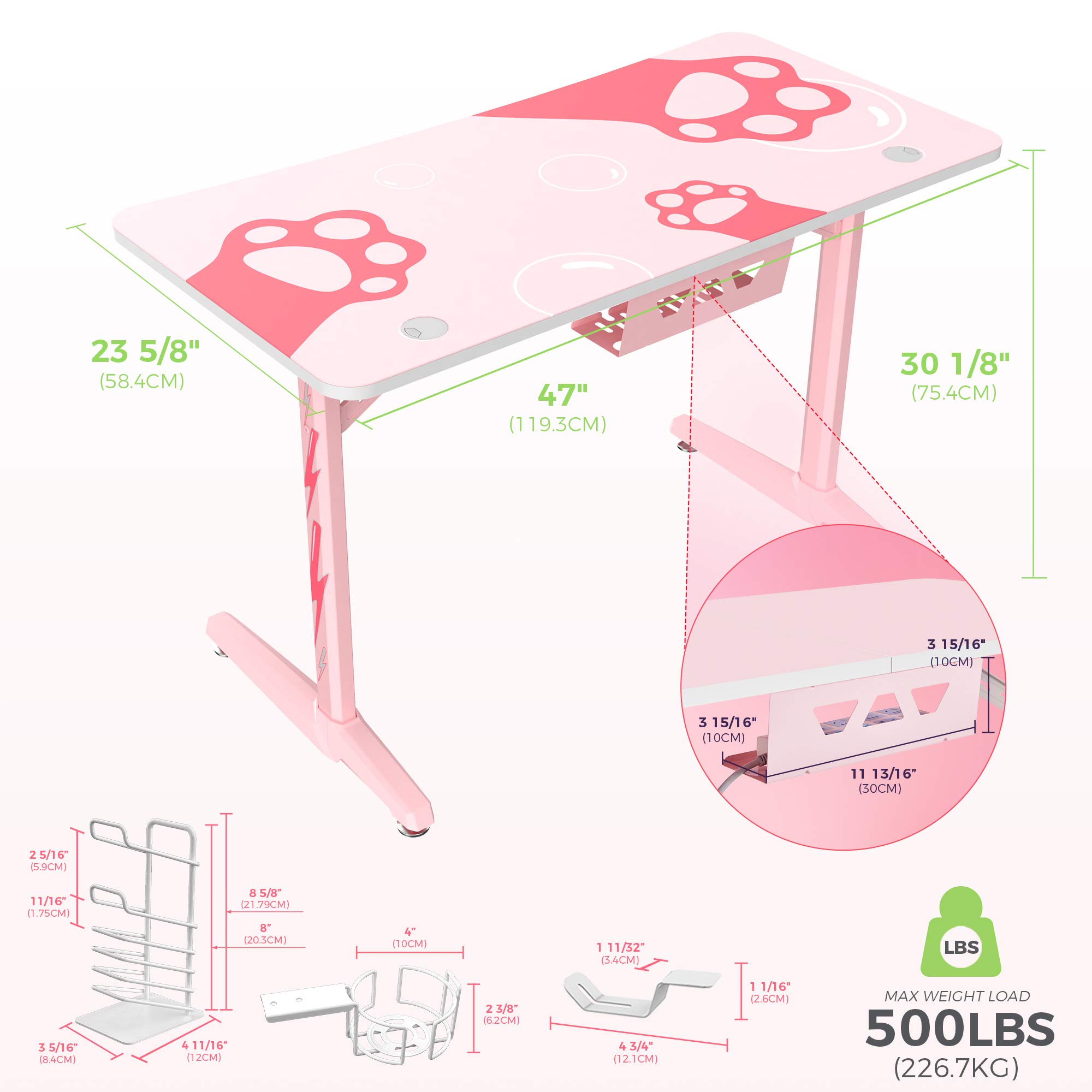 EUREKA ERGONOMIC Gaming Desk,47 Inch I Shaped Pink Computer Desk,Gaming