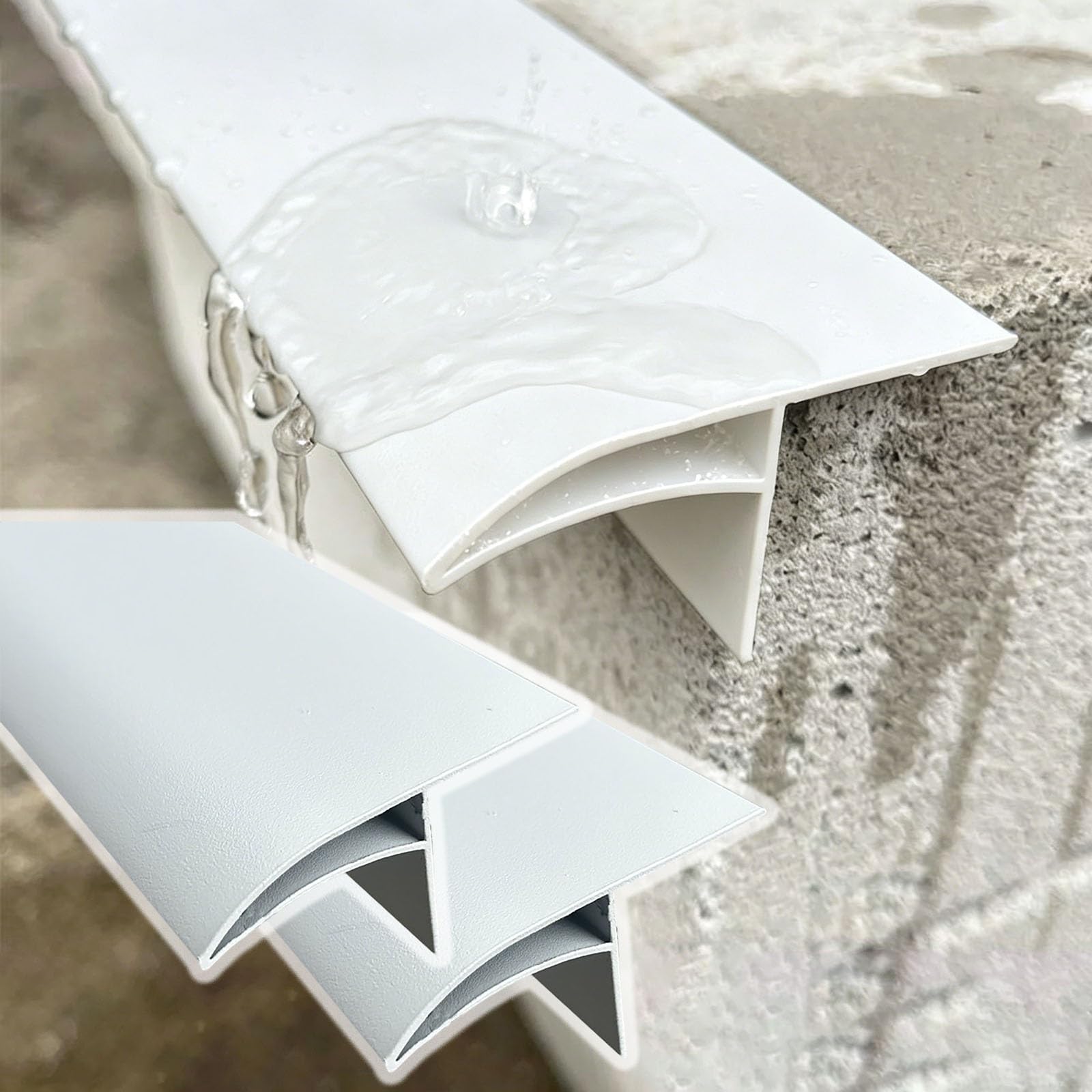 Exterior Drip Edge Flashing, Window Sill Water Deflector, Roof Eaves Drainage Strip, Wall Edge Waterproof Molding for Outdoor(White,W-33mm/1.3in)