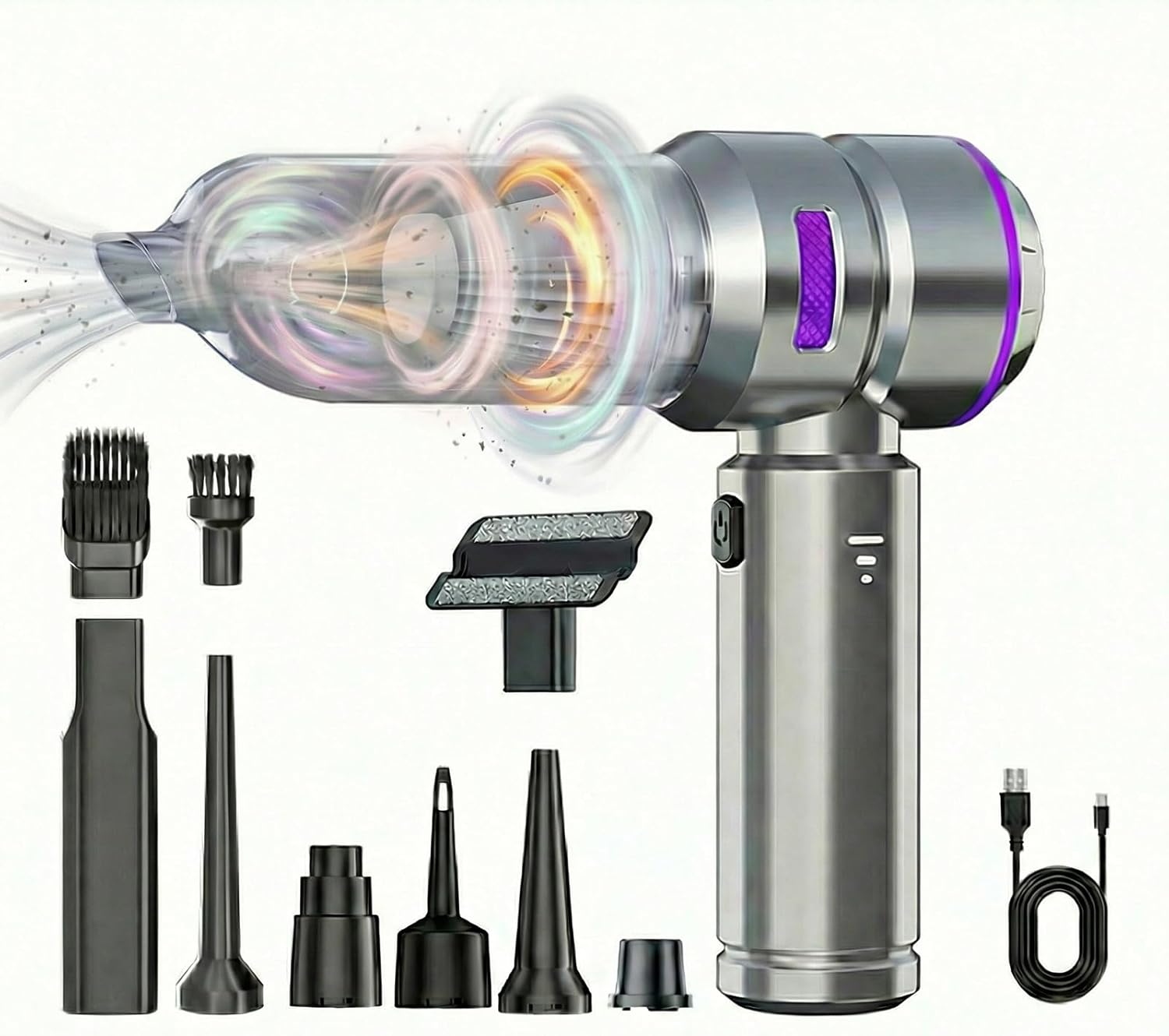 Portable Mini Car Vacuum Cleaner – Powerful Cordless Handheld Vacuum, 21000Pa Suction, Rechargeable, Long Runtime, 3 Adjustable Power Levels, Lightweight, 2-in-1 Suction & Blowing Function