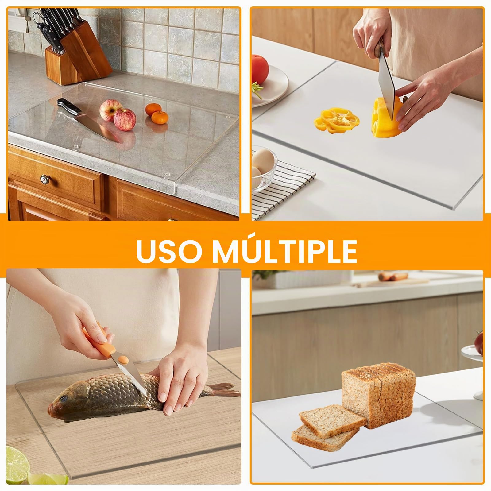 Qivine 45x60cm Tabla Cortar Cocina Plastico, Acrílica Transparente Protector Vitroceramica con Borde, Antideslizante Cubre Encimera Multifuncional para Cortar Frutas, Pan, Verduras