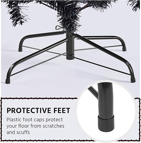 Vista 8 de Yaheetech 7.5Ft Pre-Lit Halloween Black Artificial Hinged Christmas Pine Tree Prelighted Xmas Tree for Home Party Holiday Decoration with 550 Clear