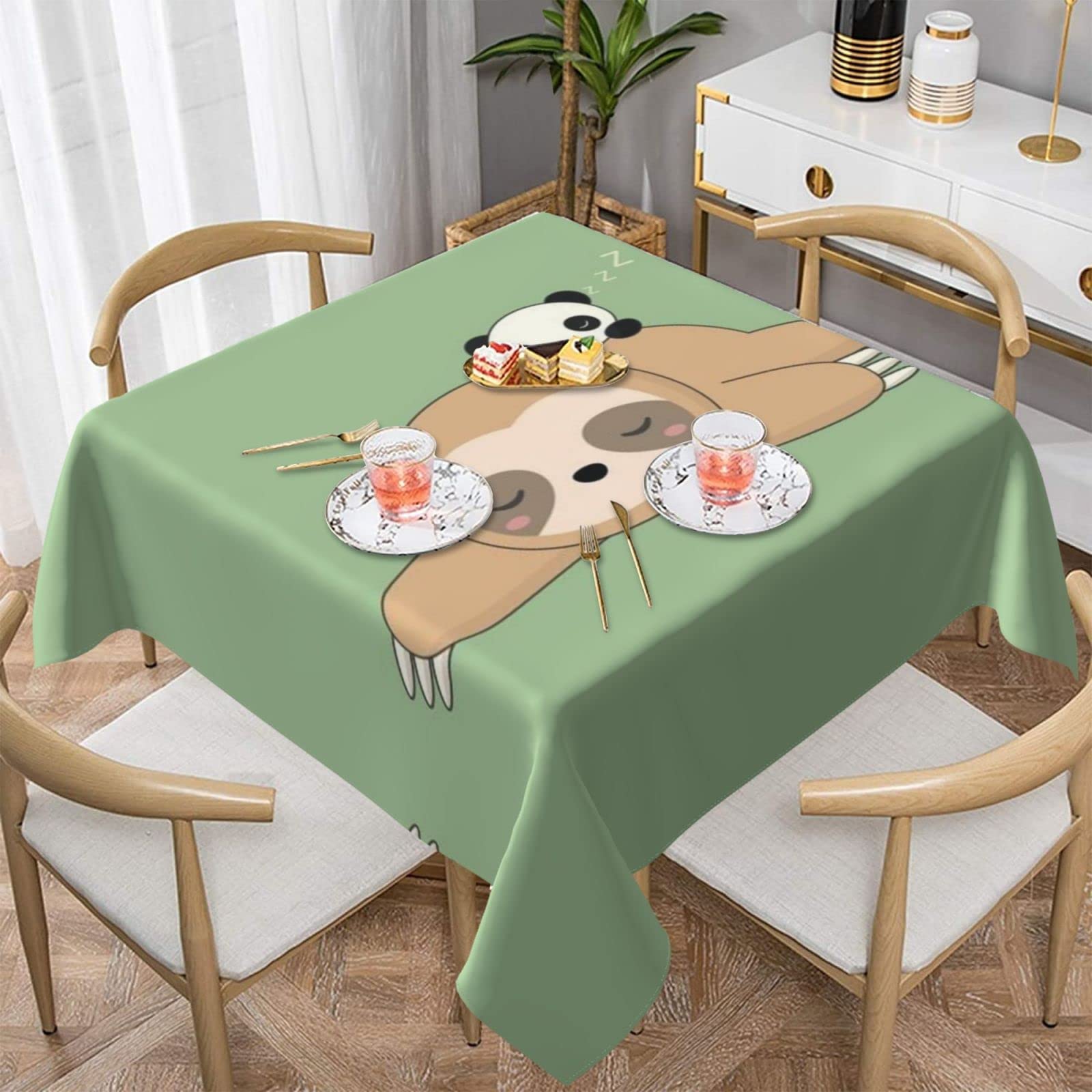 Lawenp Cute Panda and Sloth Square Wrinkle-Free Table Cloth Cover Table Decorative for Wedding Dinning Party Banquet Tabletop