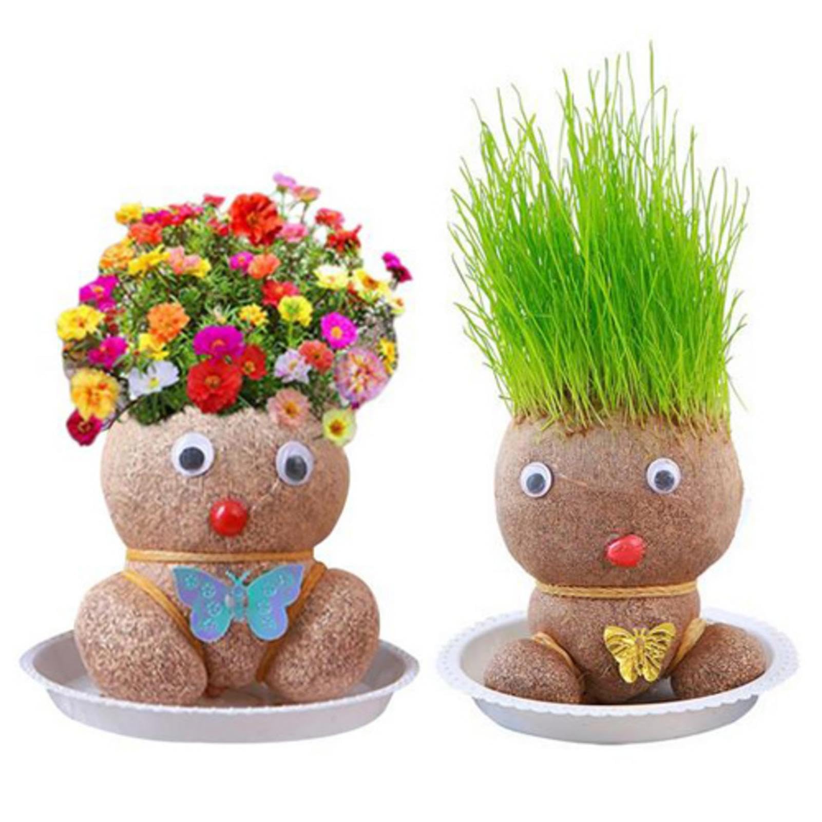 Generic Grass Head Doll, Grass Head Doll Planter, Grass Head Plant Growing in Bonsai Pot, Esktop Green Plants Bonsai Pots with Tray, Desktop Ornaments Decoration, ONMD7QH5FCTQ7NUOH0J