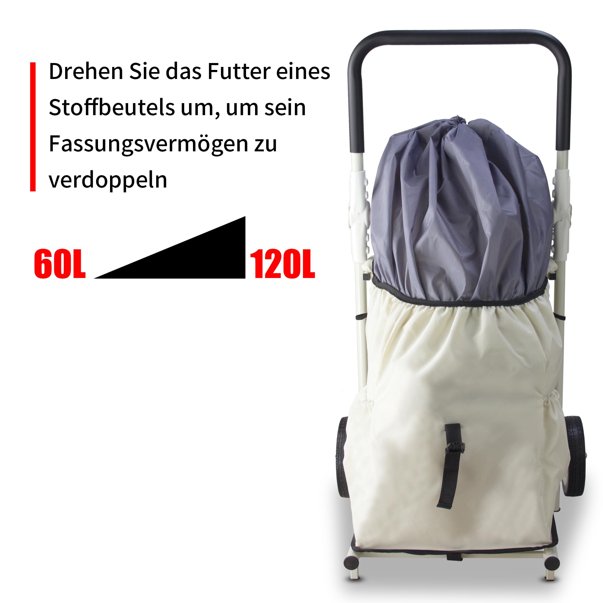 Einkaufstrolley Klappbar, Beige | Bis 50kg Belastbar, 120L Kapazität, Als Sitz verwendbar, Für Einkaufen und Warentransport