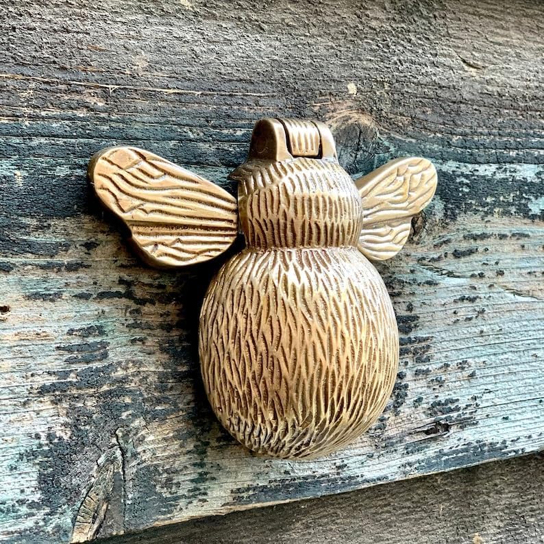 Solid Brass Bee Door Knocker - Antique Vintage Country Style Knockers - Bronze Colour (Antique Brass) e Bee Door Knocker