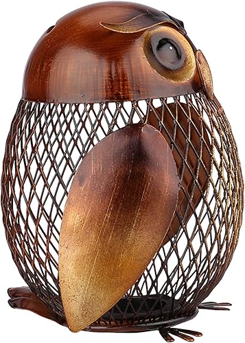 Miniatura 5 de Alcancía para adultos, caja de monedas de metal en forma de búho, banco de dinero de moneda, adorno de artesanía de trabajo manual