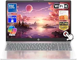 HP Laptop com tela sensível ao toque de 15,6 polegadas, Intel Core 5 120U, tela FHD (1920 x 1200), Wi-Fi 6, webcam, Windows 11 Pro Copilot, com Office 365 (16 GB de RAM | SSD PCIe de 1 TB)