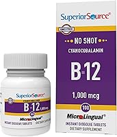 Vista 1 de Superior Source No Shot Vitamina B12 cianocobalamina 1000 mcg, tabletas microlingües de disolución rápida de 100 unidades, suplemento B12