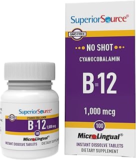 Superior Source No Shot Vitamin B-12 Cyanocobalamin 1000 mcg - Vitamin B-12 to Support Energy Production, Brain Health & Overall Wellness - Sublingual Tablets - 100 Dissolvable Tablets