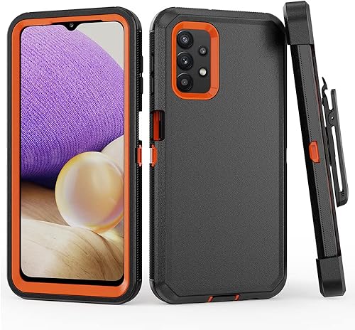 Funda protectora para Samsung Galaxy A32 5G, resistente, a prueba de golpes, con clip para cinturón, para Samsung A32 5G (negro y naranja)