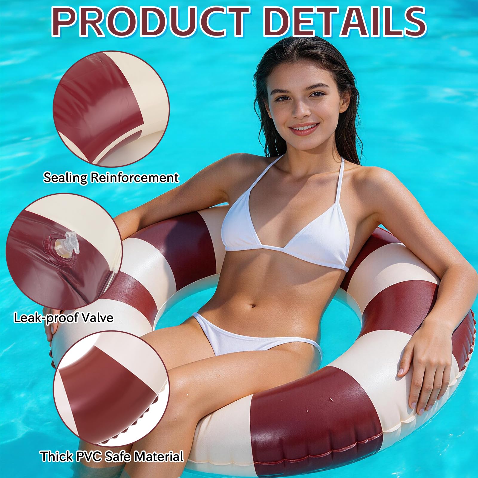 Inflatable Swimming Ring, Inflatable Pool Floats for Adults Durable Rubber Swimming Pool Tube - Image 3