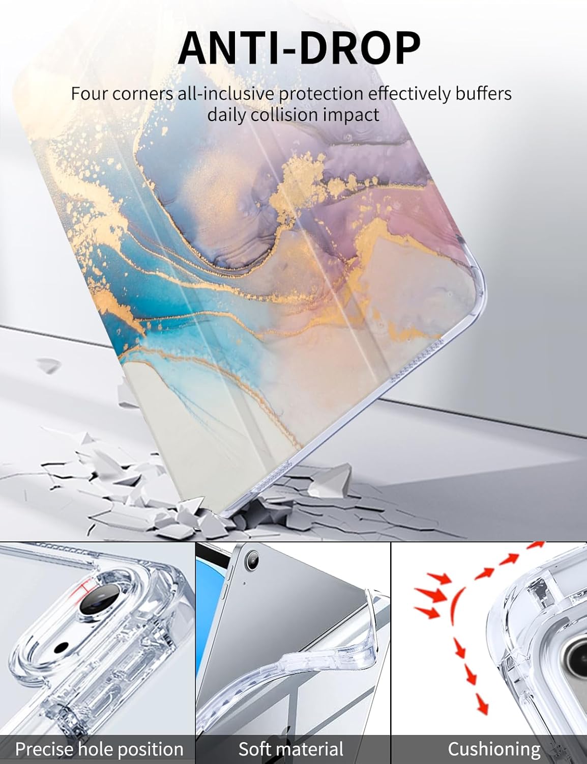 Watbro Case for iPad A16 11th/10th Generation 2025/2022 10.9 Inch, Slim Trifold 10th Clear Back Transparent Cover with Pencil Holder & Auto Sleep/Wake Cover