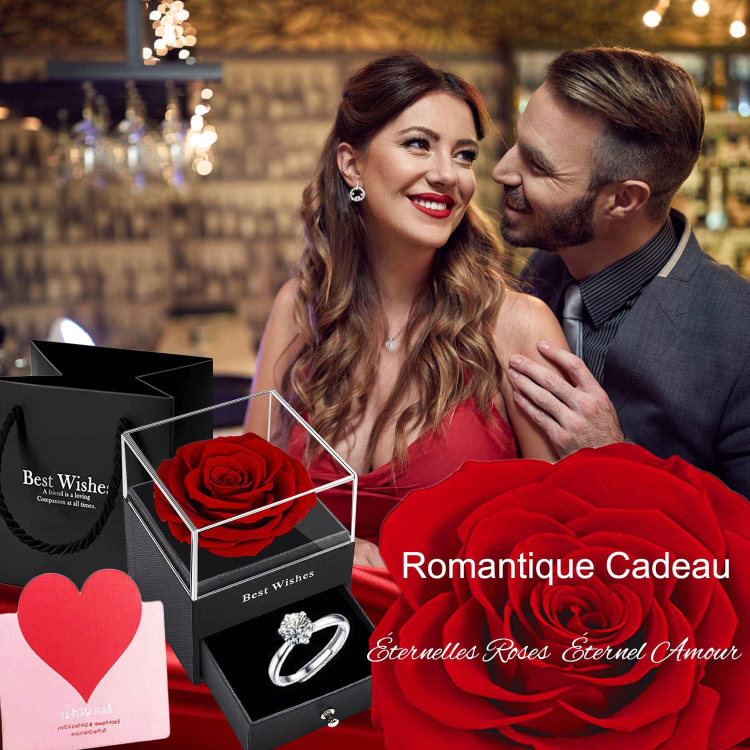 Rose Eternelle ,Conservée Préservés Vraie Rose Fleurs,Rose Stabilisée Rouge,Romantiques Cadeau pour Elle Femme Copine Soeur Noël Saint Valentin Fête Mères Anniversaire Fiançailles Marier Gratitude