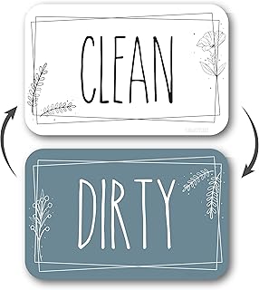 Double-Sided Dishwasher Magnet Clean Dirty Sign - Magnetic Signs That Say Clean/Dirty - Optional Metal Adhesive for Non-Metal Stainless Steel Dish Washers - Slate Blue & White