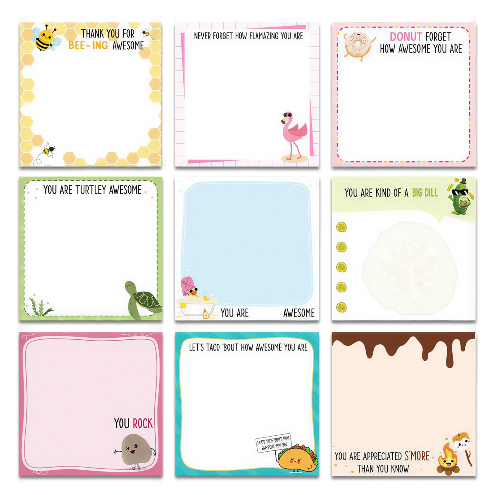 9 Pack Motivational Sticky Notes Set, 450 Sheets Inspirational Self-Stick Post-it Notes 7.6 x 7.6 cm, Cute Sticky Notes Book Gifts for Coworkers Nurse Teacher, School Office Supplies