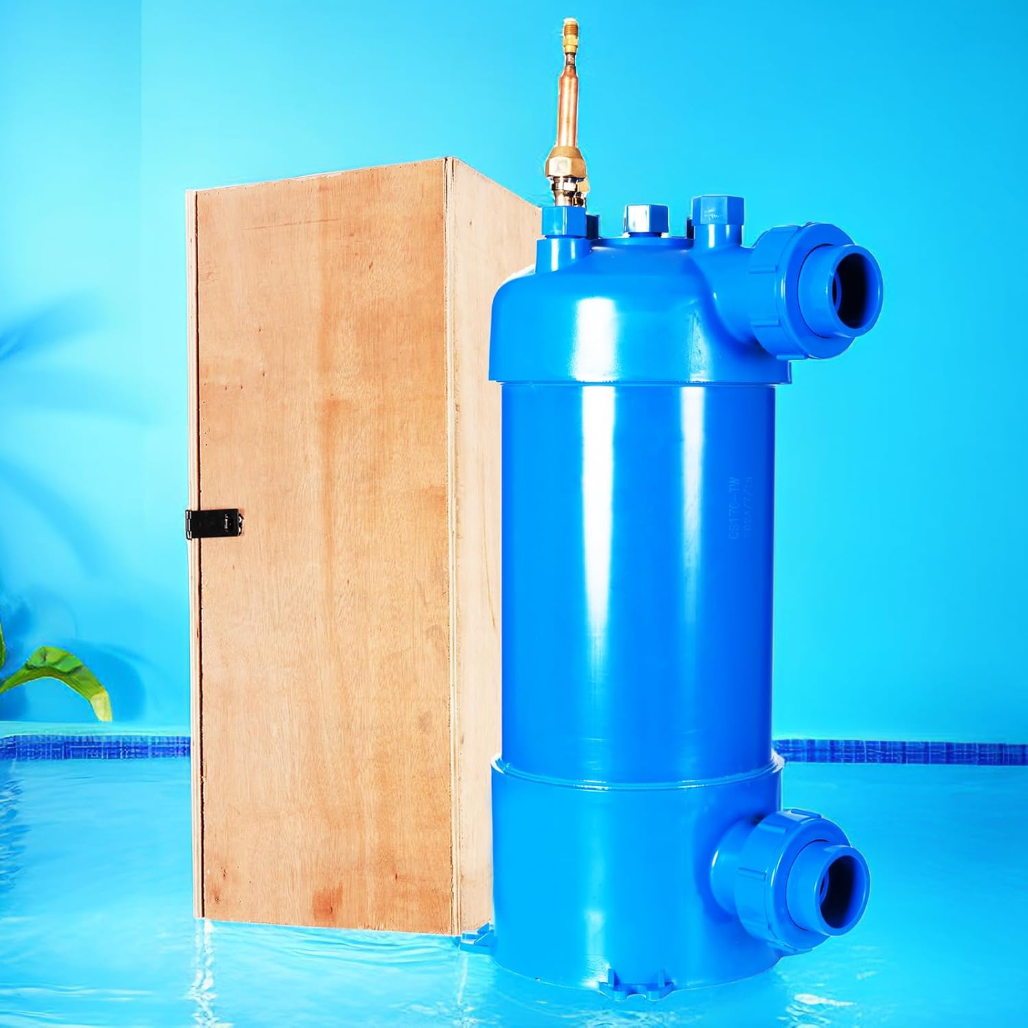 QUELECO Pool Heat Exchanger Titanium Twisted Tube PVC Shell for Swimming Pool Heat Pump Solar Spa Heating and Cooling(85kBtu / 25kw)