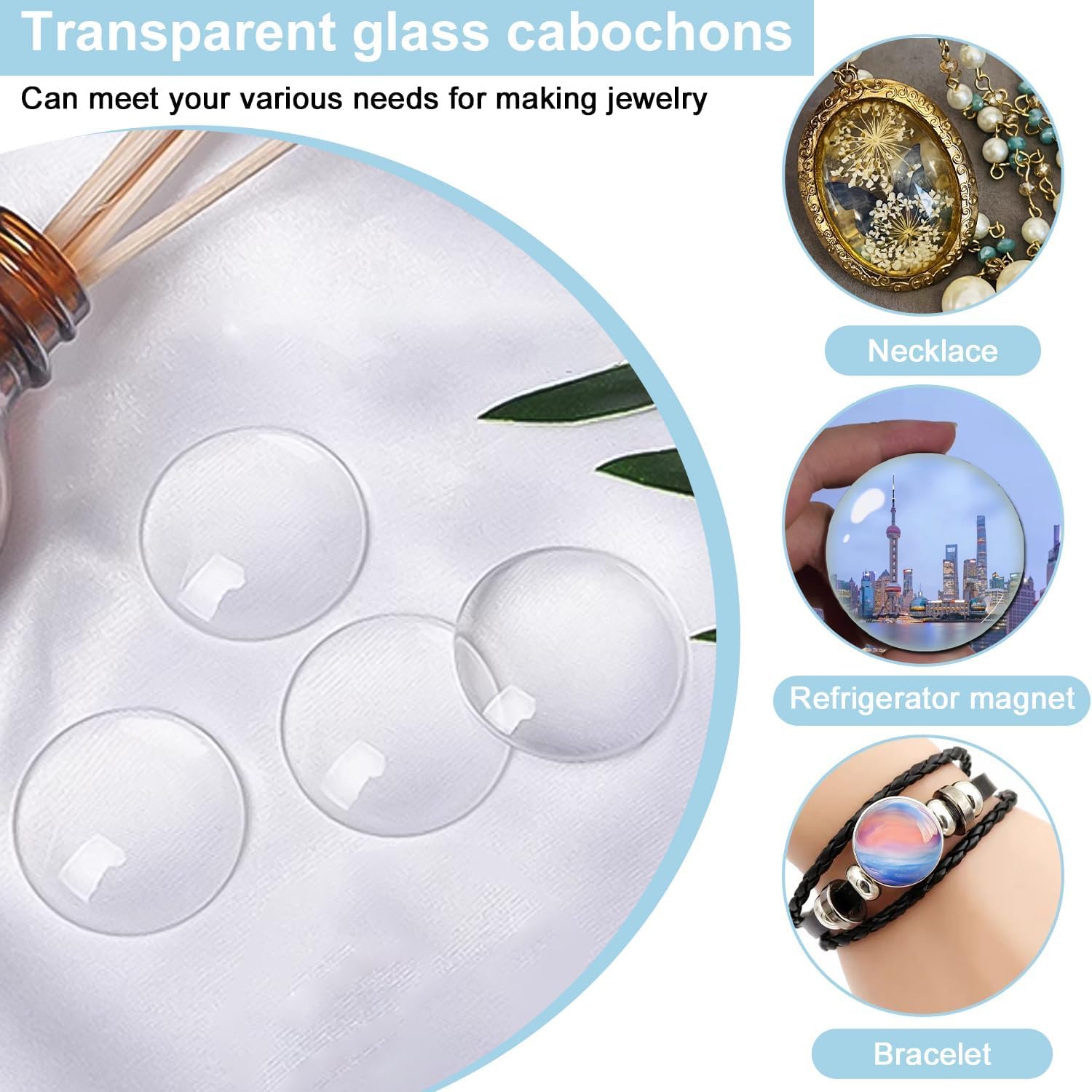SpisoHdx 20 Pack 1.2 Inch Crystal Clear Glass Dome Cabochons - Round Flat Back for Jewelry Making, Craft Supplies (30mm) image 4