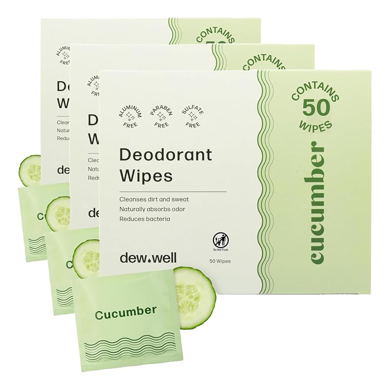 Lenços desodorantes Dew Well com fragrância de pepino, embalagem individual, Pacote com 3