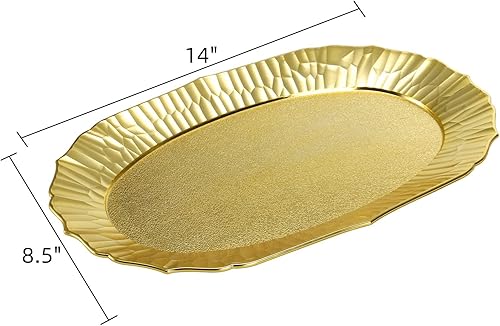 Miniatura 2 de AVLA Paquete de 6 bandejas de plástico para servir, juego de platos dorados, bandeja reutilizable para servir aperitivos, platos decorativos para