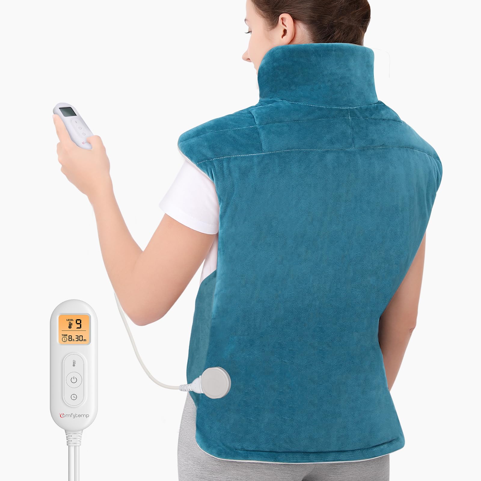 Comfytemp Termoforo Elettrico, Termoforo Ponderato per Schiena, Cervicale e Spalle, 9 Livelli di Riscaldamento, Termoforo Cervicale e Spalle, Cuscino Termico con Spegnimento Automatico, 53x 85cm