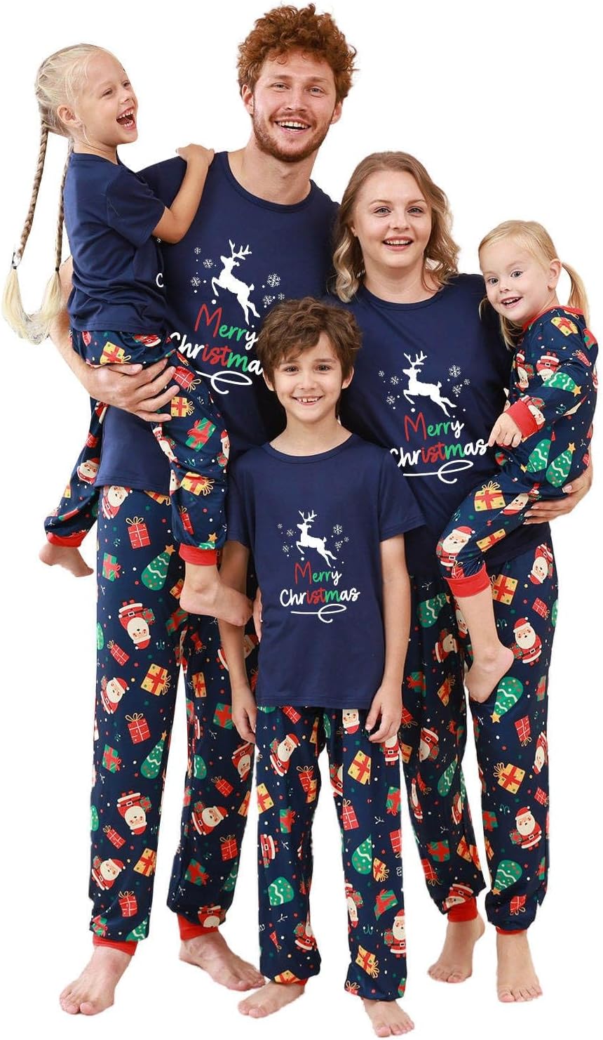 YRAETENM Family Christmas Pajamas Matching Sets Short Sleeve Tee and Pants Loungewear Holiday Xmas Party Pj's Jammies Sets