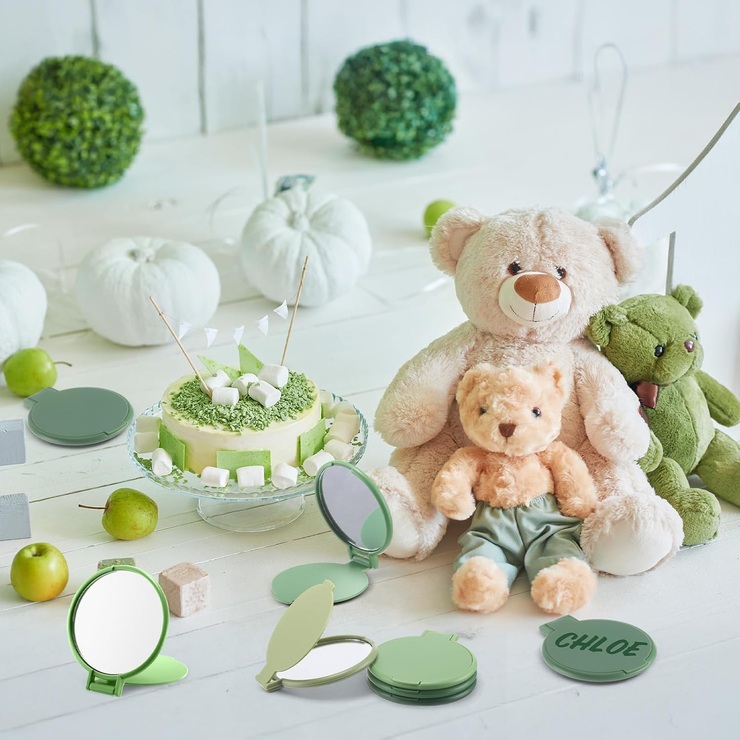 Amyhill 24 Pcs Small Compact Mirrors Bulk Mini Pocket Mirrors Purse Portable Folding for Wedding Guest Baby Shower Birthday Party Favor Women Gifts Travel (Pure,Sage Green) - Image 6