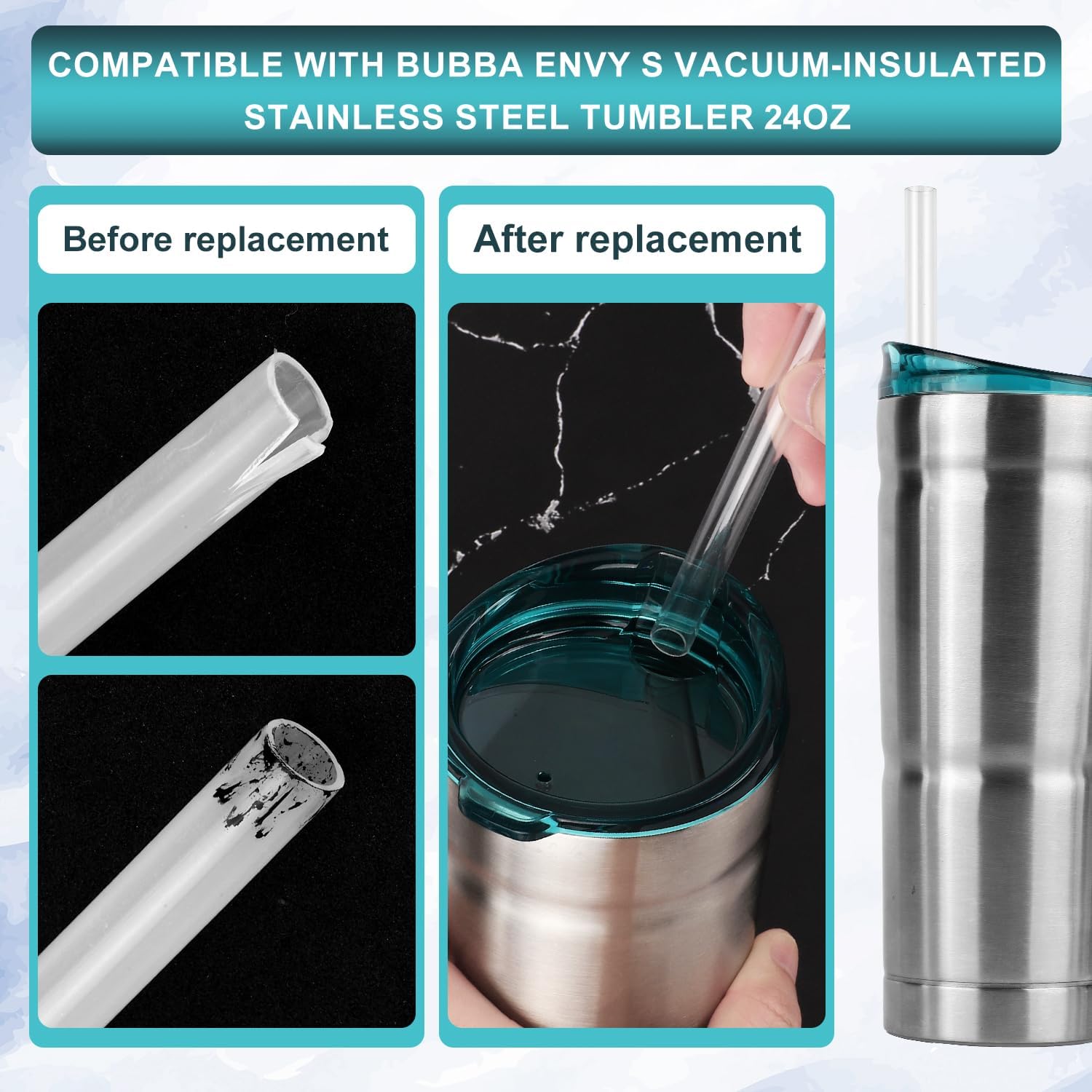 6pcs Reusable Plastic Straws for Bubba 24oz Tumblers with Cleaning Brush